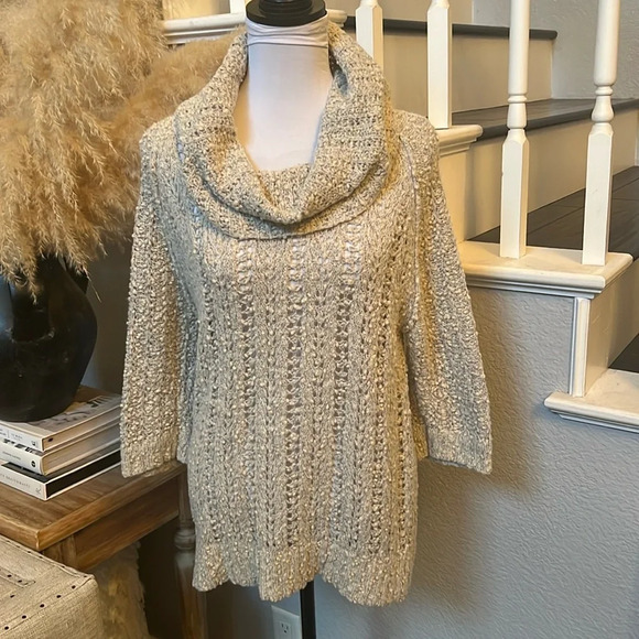 SLEEPING ON SNOW Anthropologie Beige Wool Blend Cowl Neck Sweater Size Small - Picture 1 of 8